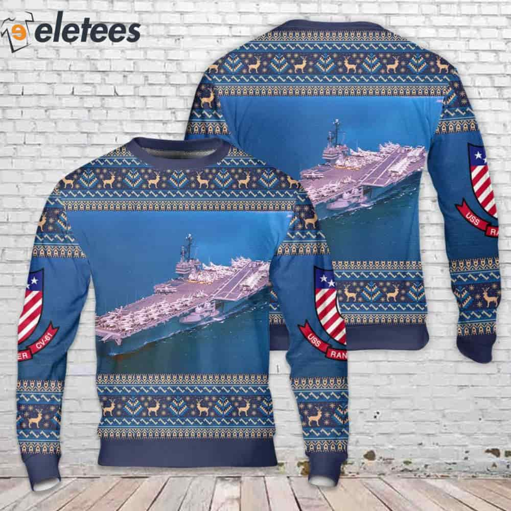 US Navy USS Ranger CV-61 Ugly Christmas Sweater