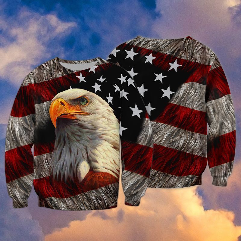 Usa Eagle Star And Red Line Ugly Christmas Sweater - Chow Down Movie Store