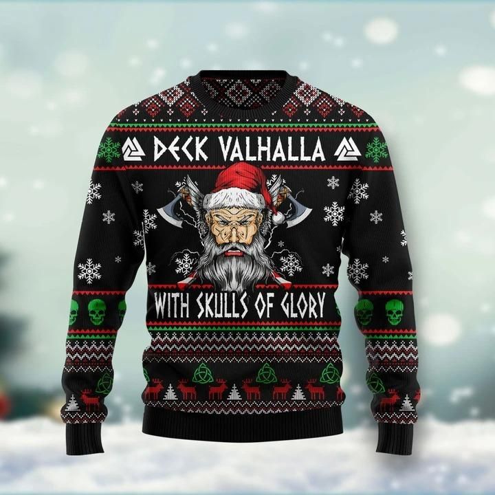 Viking Deck Valhalla Ugly Christmas Sweater US3106 - Chow Down Movie Store