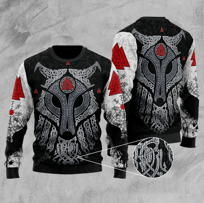 Viking Wolf Ugly Christmas Sweater - Chow Down Movie Store