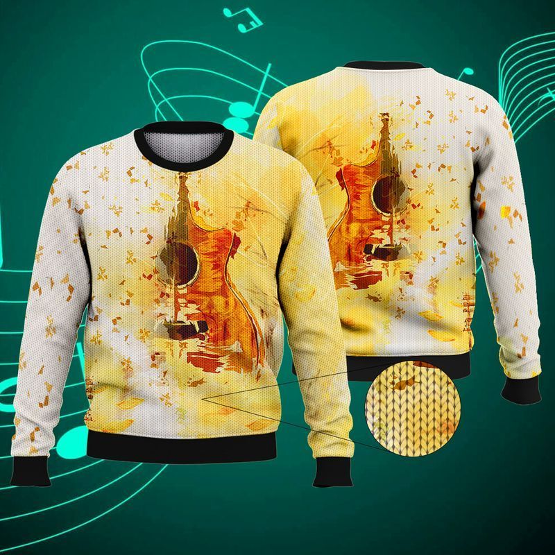 Vintage Autumn Guitar Ugly Christmas Sweater - Chow Down Movie Store