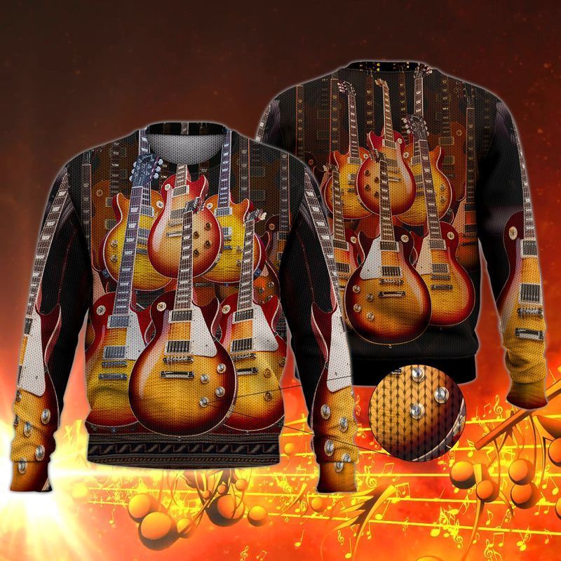 Vintage Guitar Ugly Christmas Sweater - Chow Down Movie Store