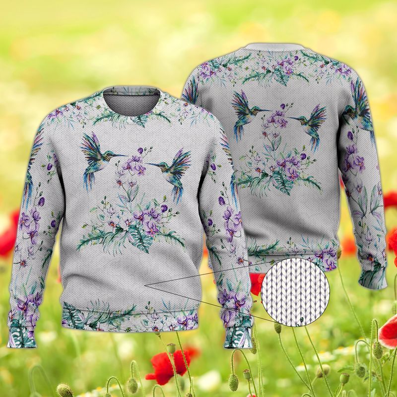 Vintage Hummingbirs And Flowers Ugly Christmas Sweater - Chow Down Movie Store