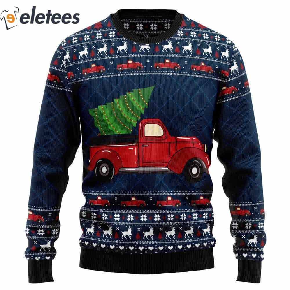 Vintage Red Truck Ugly Christmas Sweater