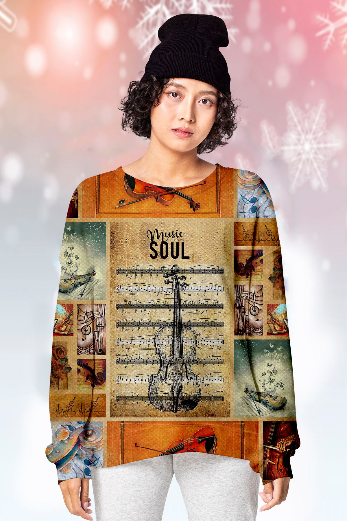 Violin KVH Ugly Christmas Sweater - Chow Down Movie Store