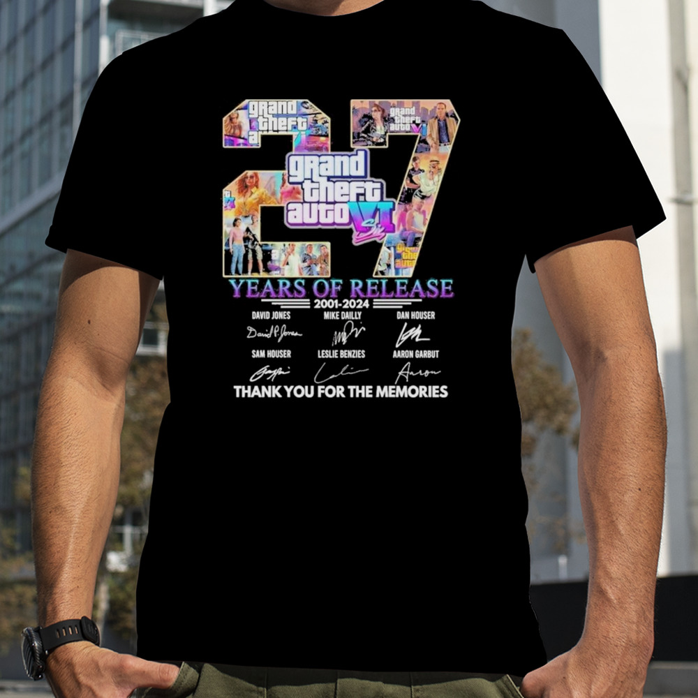 Grand Theft Auto VI 27 Years Of Release 2001 – 2024 Thank You For The Memories T-Shirt