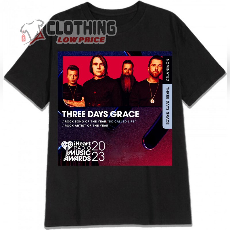 Three Days Grace Rock Song Of The Year So Called Life T- Shirt, Chevelle Tour 2023 Setlist T- Shirt, Three Days Grace 2023 Us Tour Setlist Merch