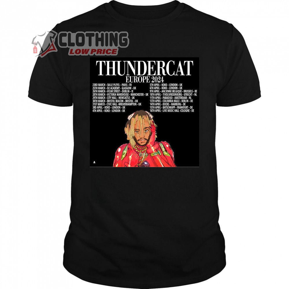 Thundercat Europe 2024 Tour Merch, Thundercat UK And Ireland Tour 2024 Shirt, Thundercat Setlist Tickets 2024 T-Shirt