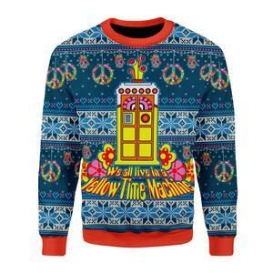 We All Live In A Yellow Time Machine Ugly Christmas Sweater US3346 - Chow Down Movie Store