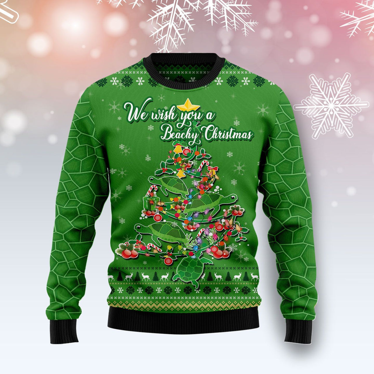 We Wish You A Beachy Christmas Turtles Ugly Sweater - Chow Down Movie Store