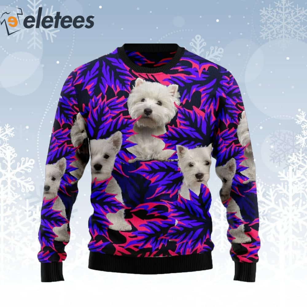 West Highland White Terrier Leaves Purple Ugly Christmas Sweater