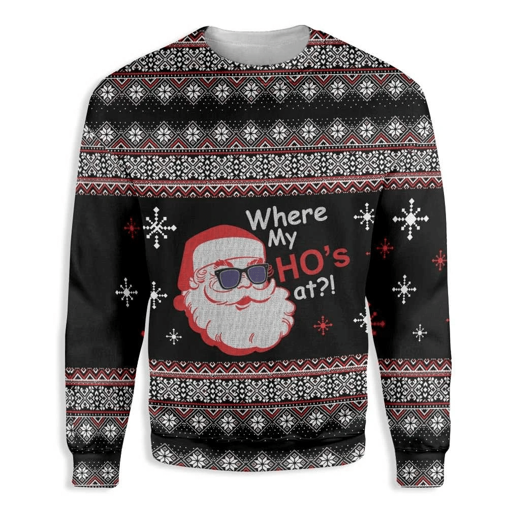 Where My Ho's At Ugly Christmas Sweater US3155 - Chow Down Movie Store