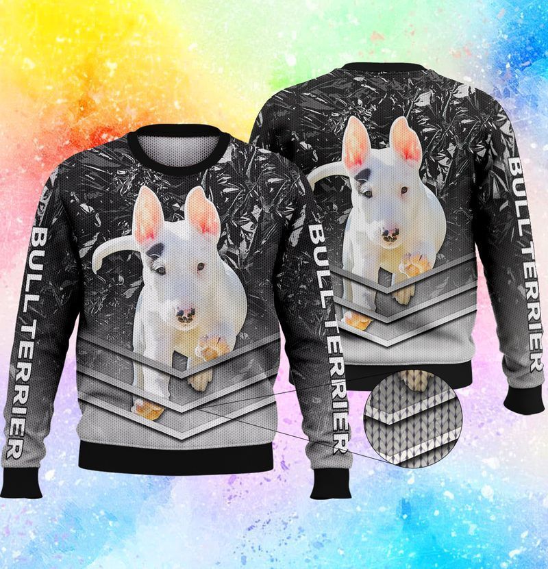 White Bull Terrier Black Ugly Christmas Sweater - Chow Down Movie Store