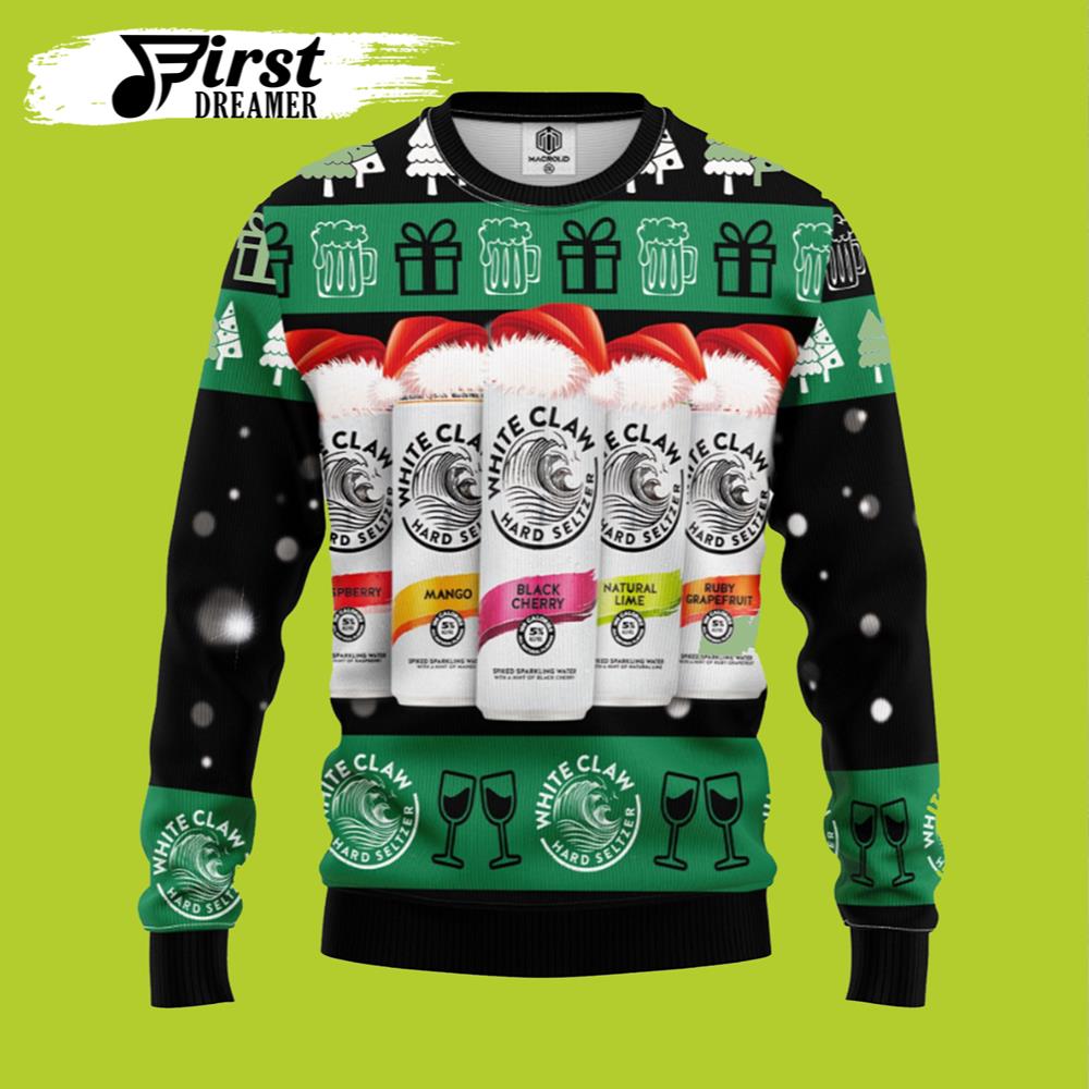 White Claw Beer Ugly Christmas Sweater - Chow Down Movie Store