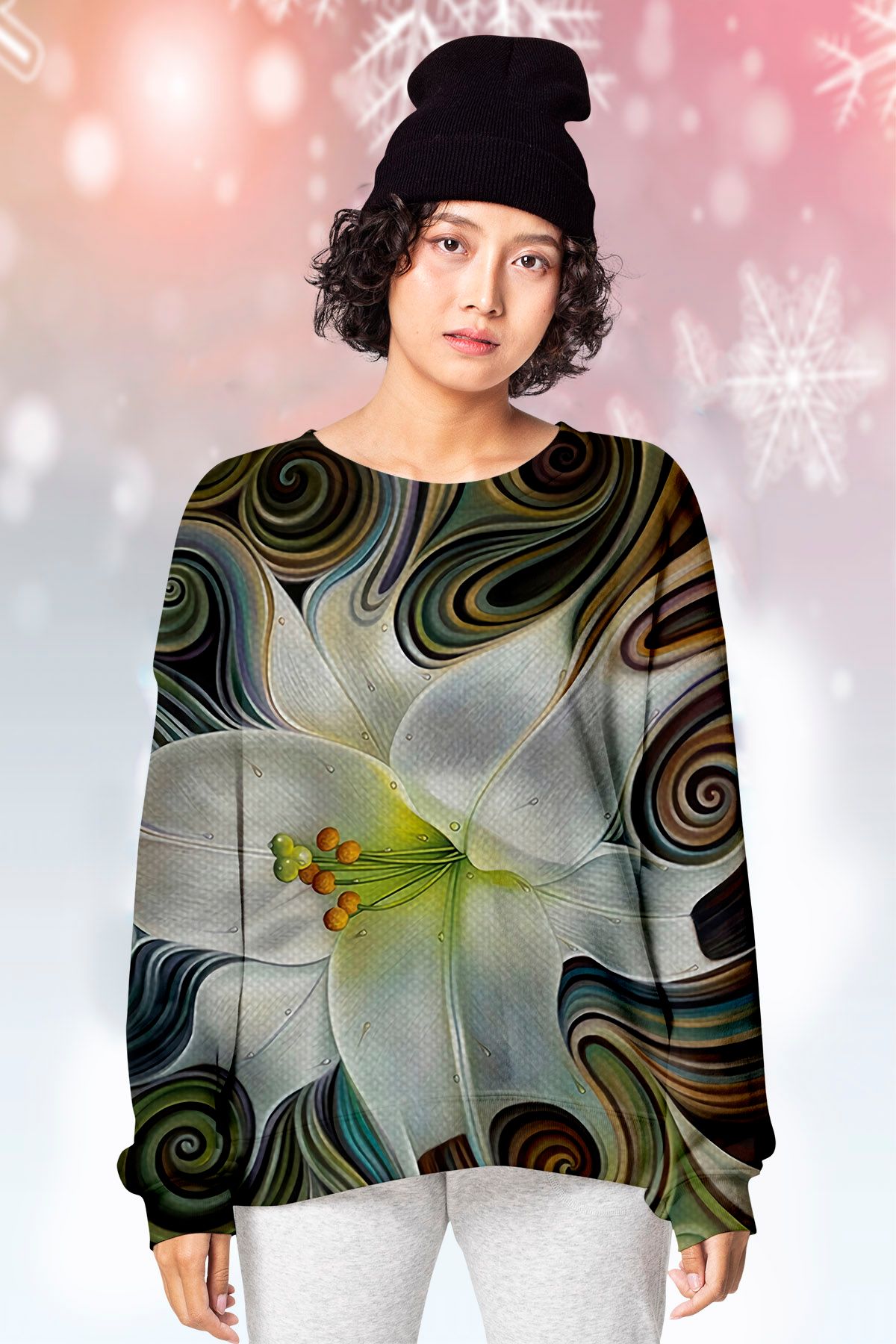 White Flower KVH Ugly Christmas Sweater - Chow Down Movie Store