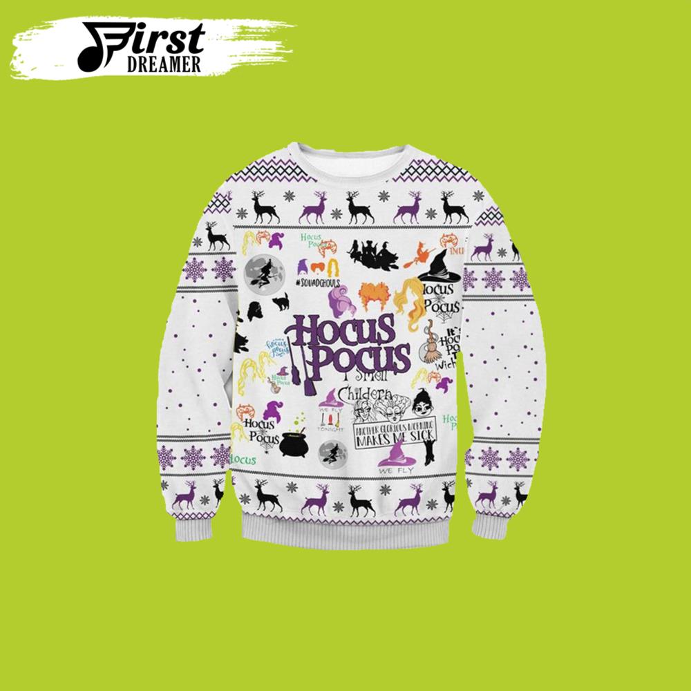 White Make Me Sick Hocus Pocus Ugly Christmas Sweater - Chow Down Movie Store