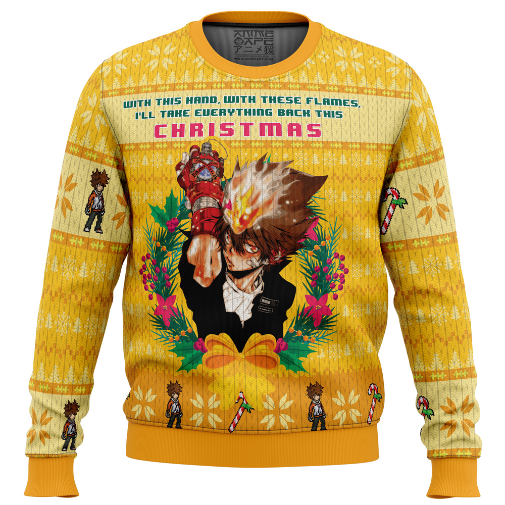 With This Hand, With These Flames Katekyo Hitman Reborn Ugly Christmas Sweater - Chow Down Movie Store