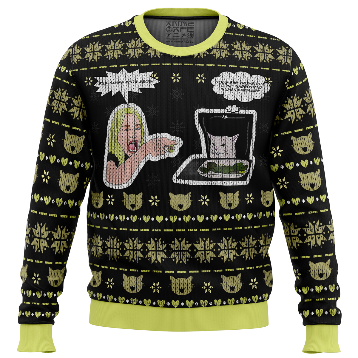 Woman Yelling At Cat Meme Ugly Christmas Sweater - Chow Down Movie Store