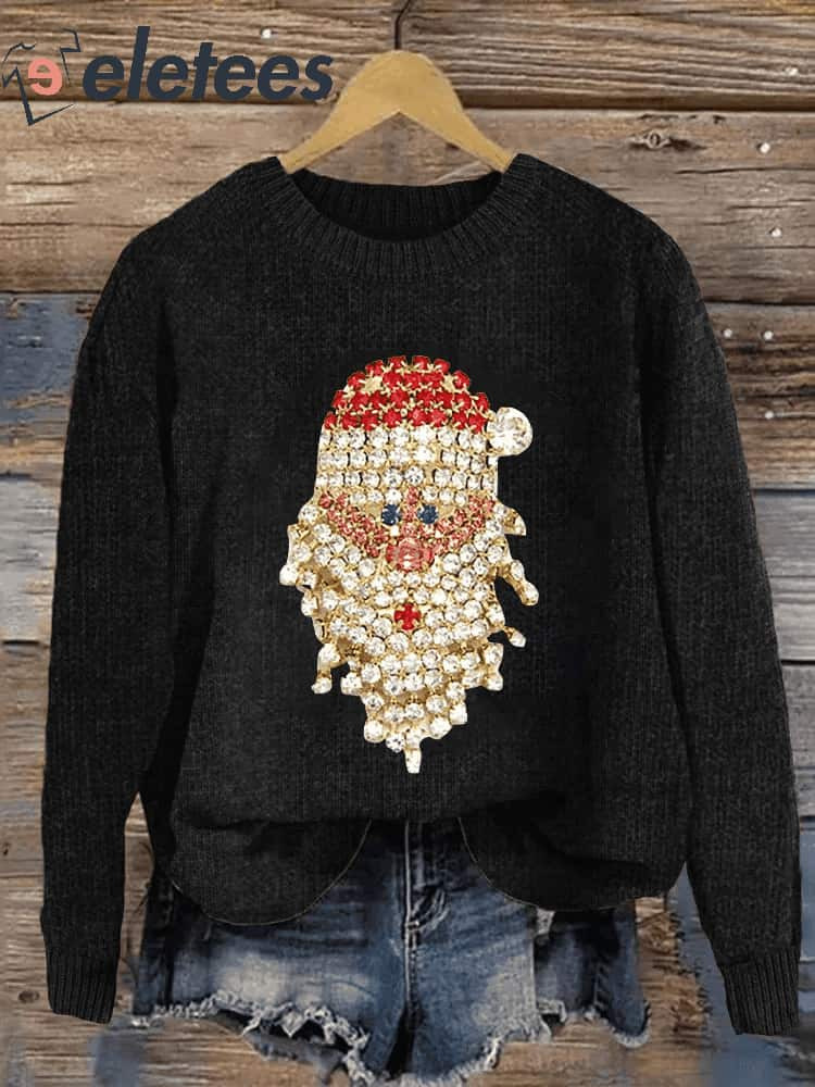 Women Christmas Santa Claus Jewel Art Crew Neck Sweatshirt