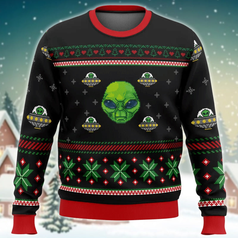 Xmas Alien With A UFO Ugly Sweater - Chow Down Movie Store