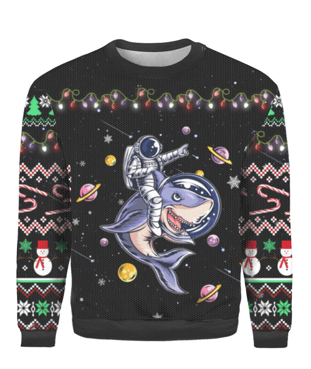 Xmas In Space Astronaut Ride A Shark Ugly Sweater - Chow Down Movie Store