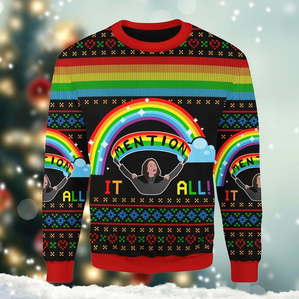 Xmas LGBT Rainbow Mention It All Ugly Sweater - Chow Down Movie Store