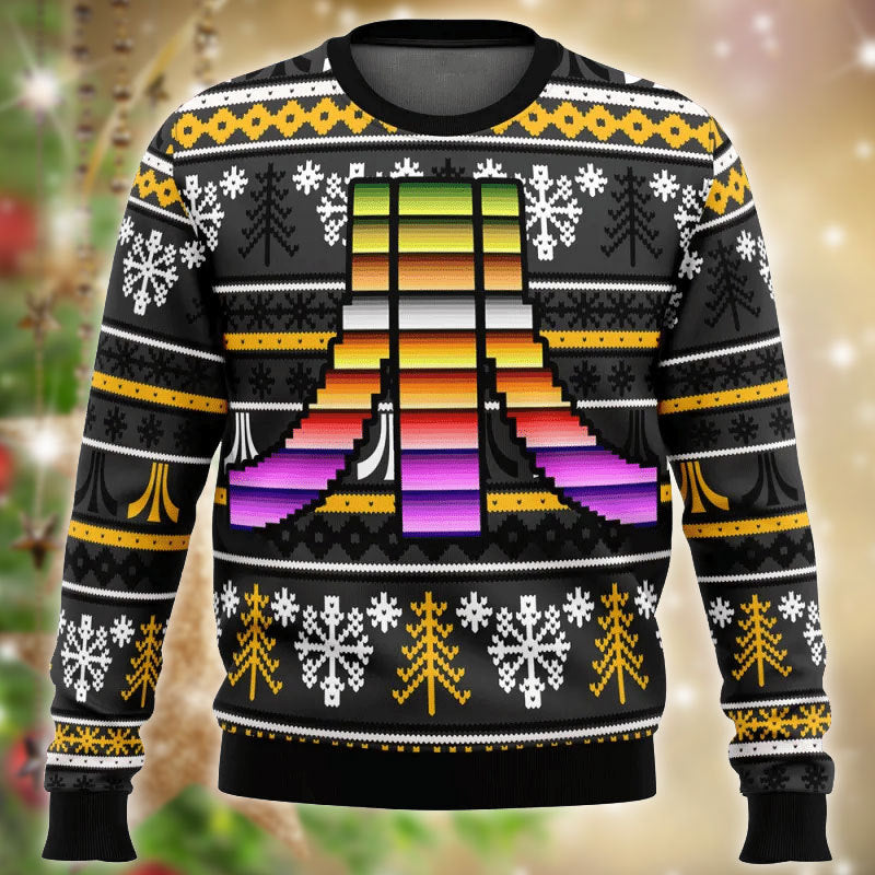 Xmas Rainbow Atari Ugly Sweater - Chow Down Movie Store