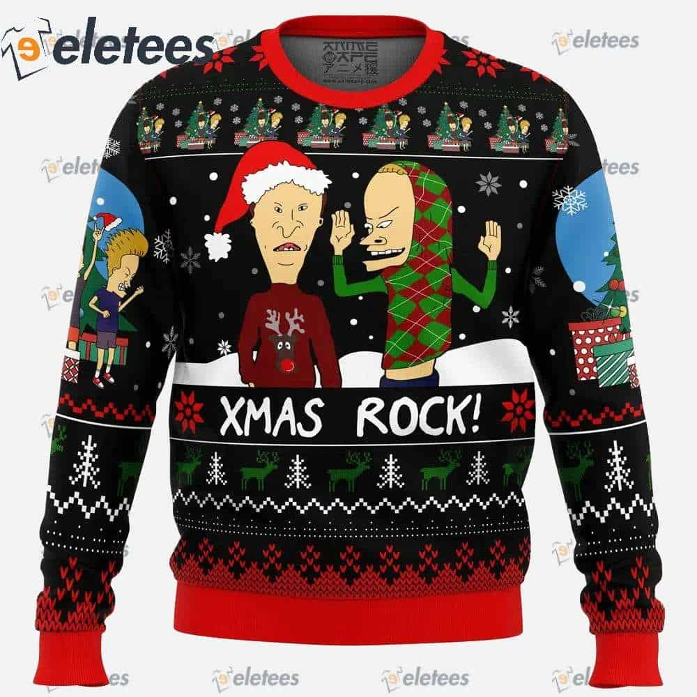 Xmas Rock Beavis and Butthead Ugly Christmas Sweater