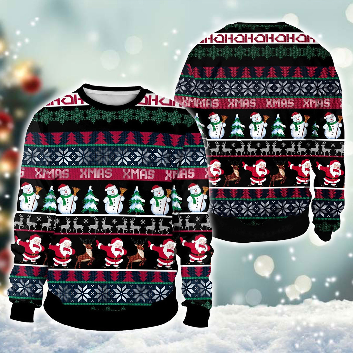 Xmas Santa And Snowman Ugly Sweater - Chow Down Movie Store