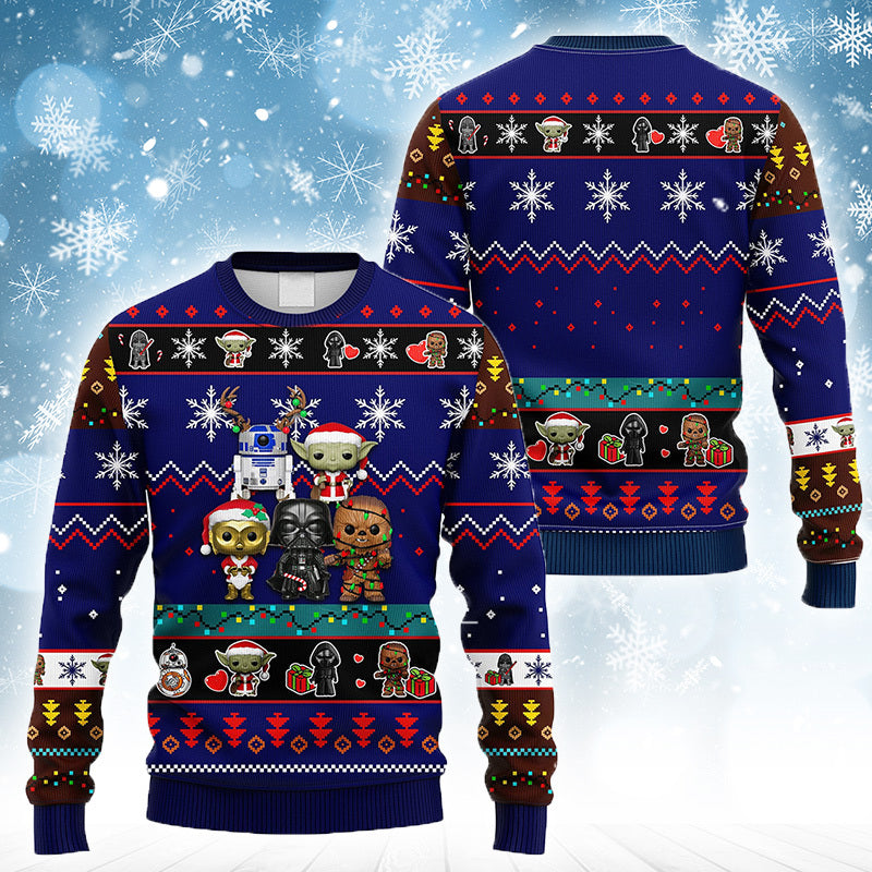 Xmas Star Wars Characters Ugly Sweater - Chow Down Movie Store