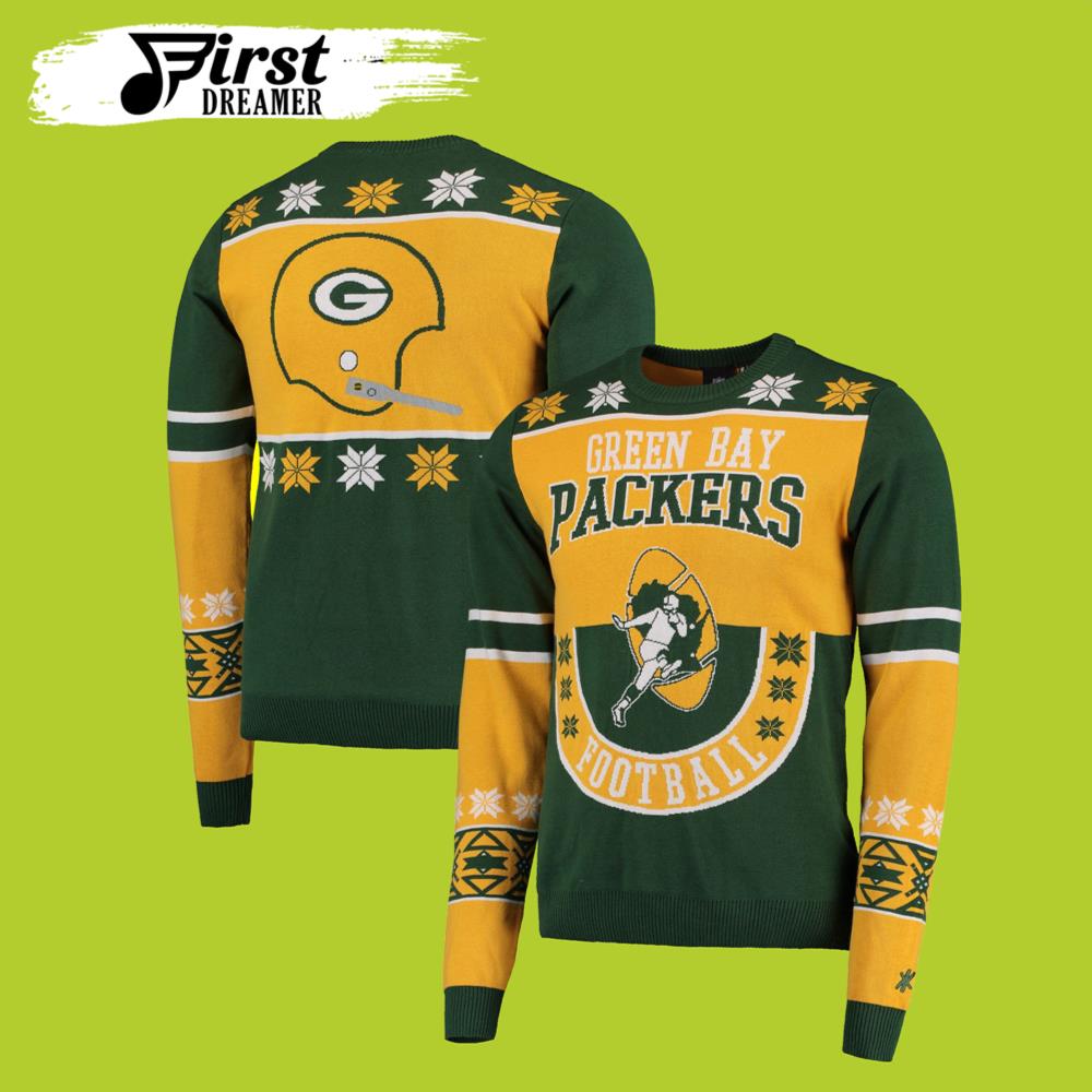 Yellow Green Bay Packers Ugly Christmas Sweater - Chow Down Movie Store