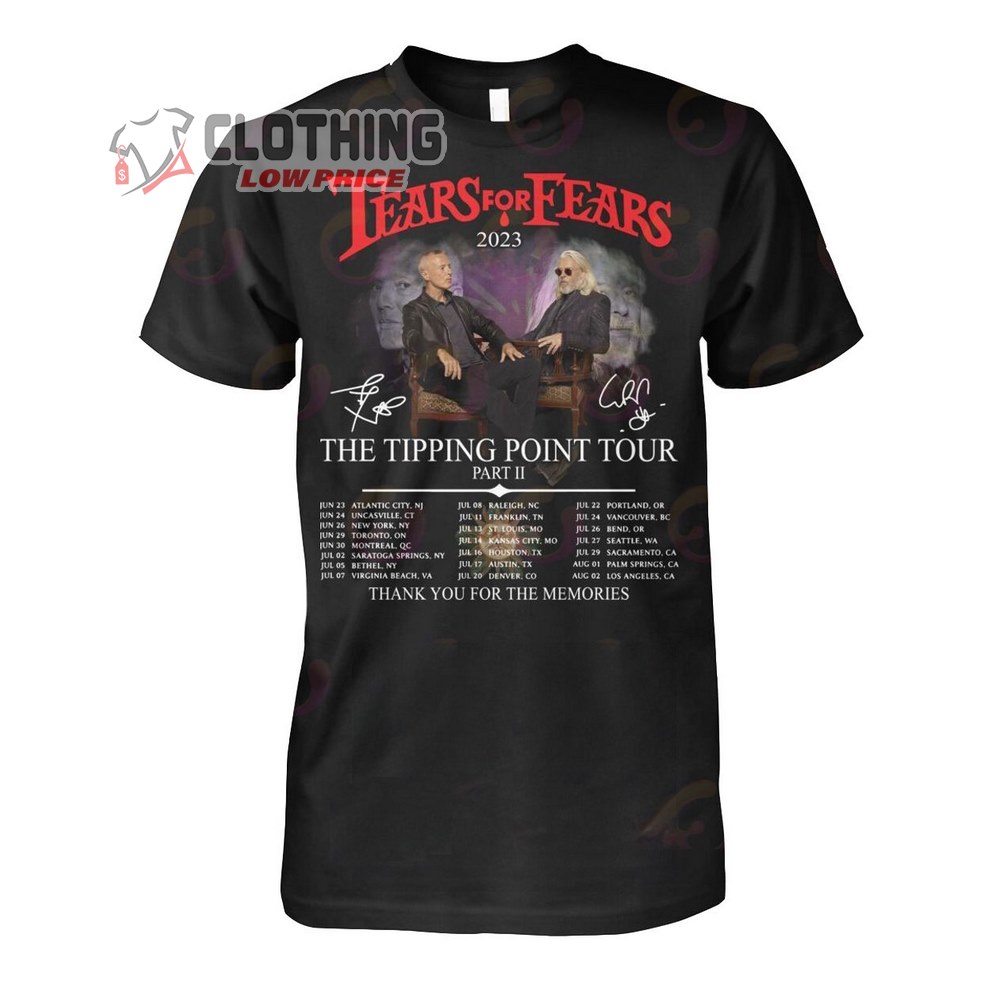 Tears For Fears 2023 The Tipping Point Tour Part II Merch, Tears For Fears World Tour 2023 Thank You For The Memories Signatures T-Shirt