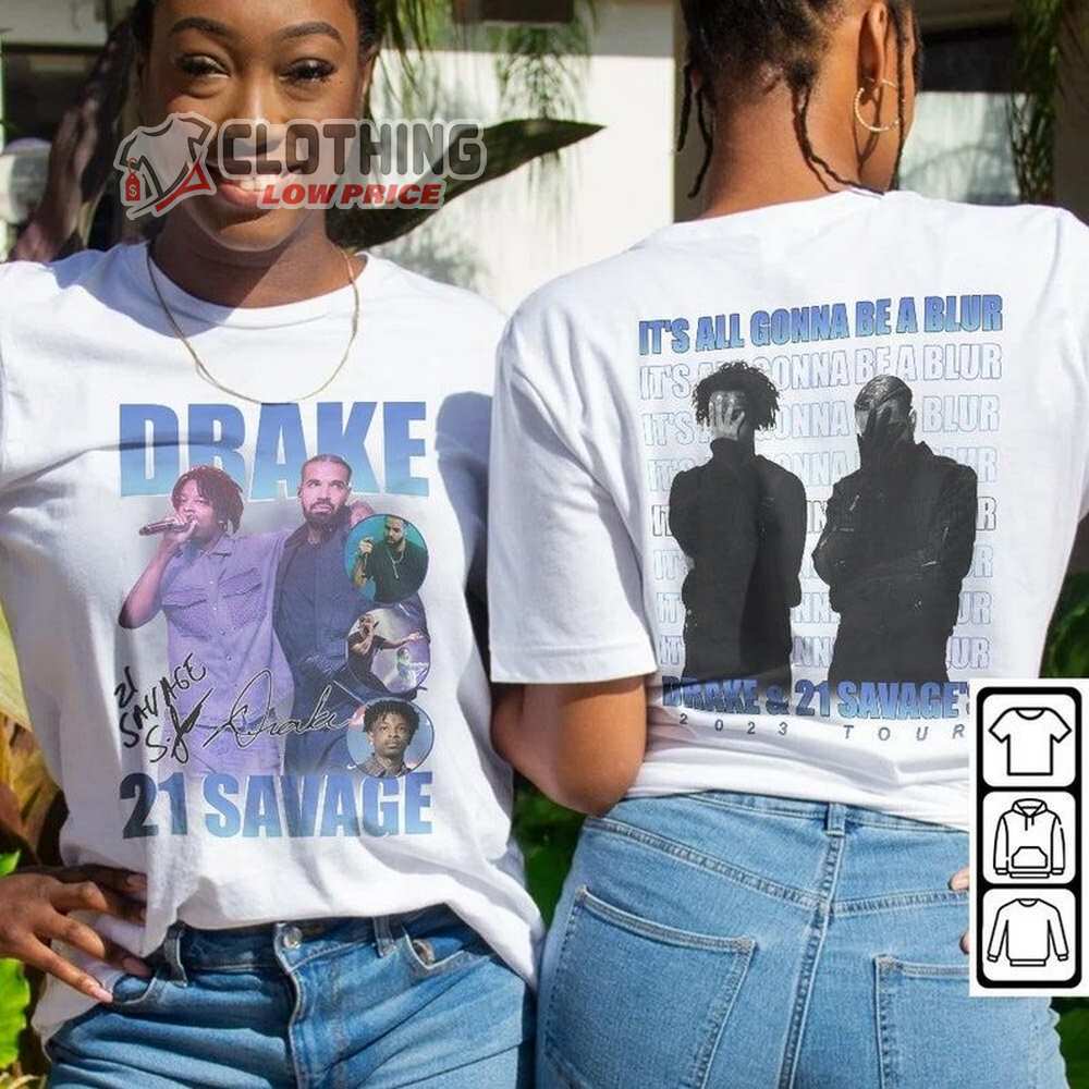 Vintage 90S Drake Retro Graphic Tee, Drake Rap Tour Unisex Doubled Sided Hoodie, Drake It's All A Blur Tour 2023 Shirt, 21 Savage Vintage Sweatshirt