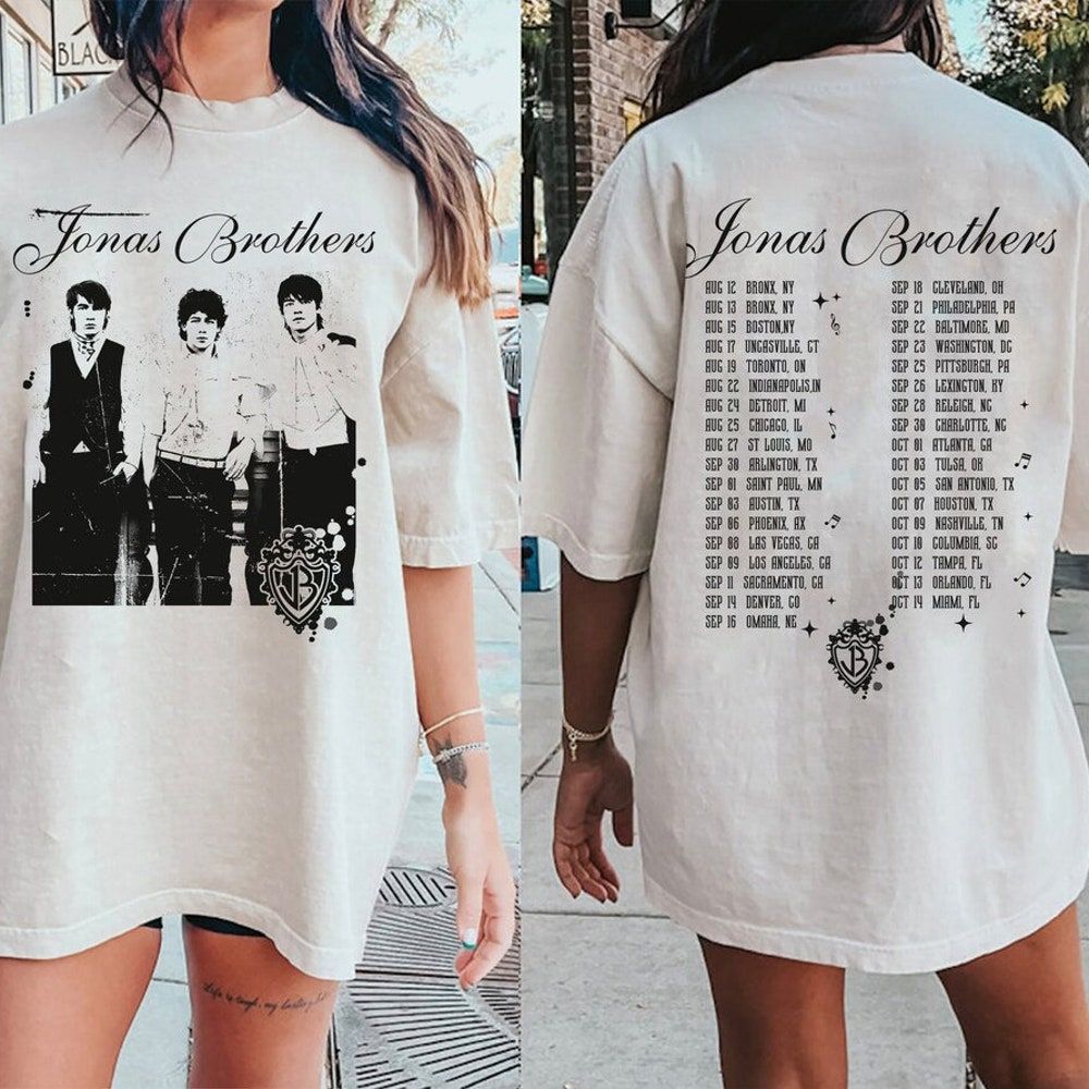 Vintage Jonas Brothers Tour Dates Merch, Jonas Brothers Five Albums One Night Tour Tee, Jonas Brothers The Albums T-Shirt