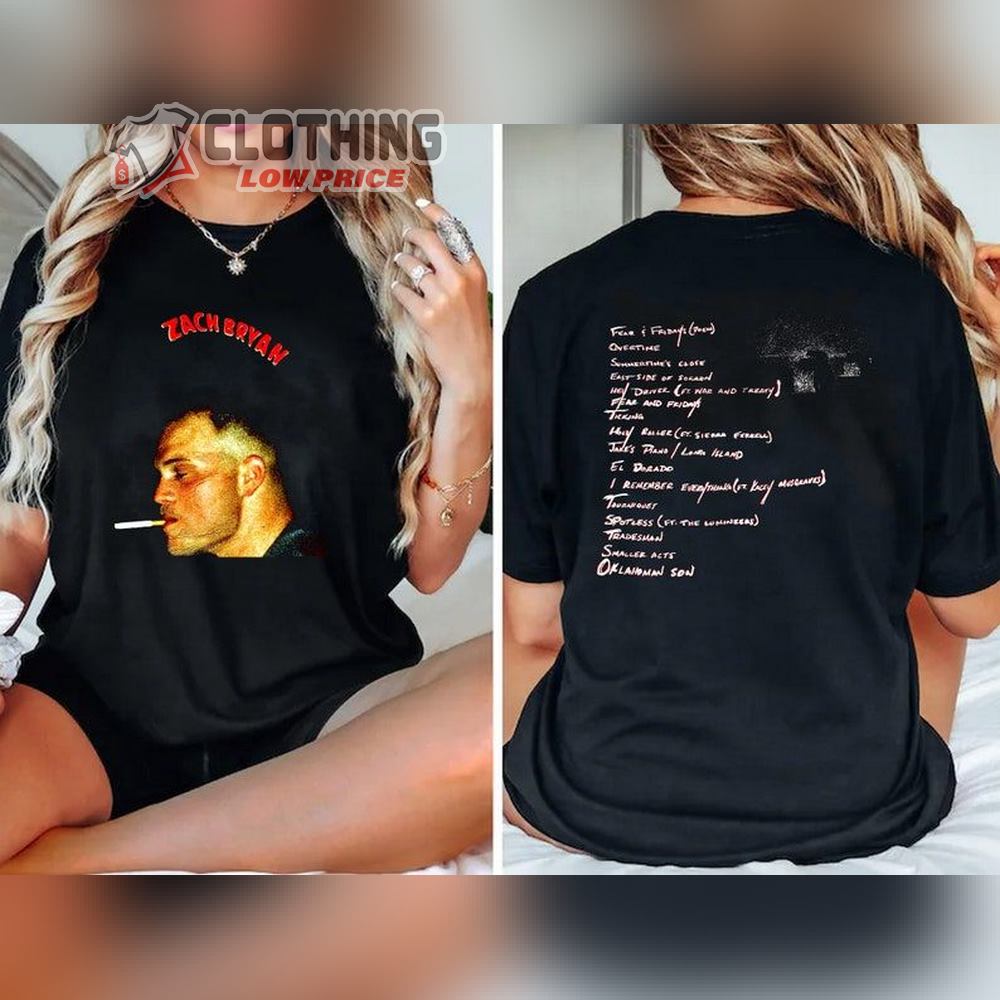 Vintage Zach Bryan Song Lyrics Merch, Zach Bryan New Album Front And Back Shirt, American Heartbreak Shirt