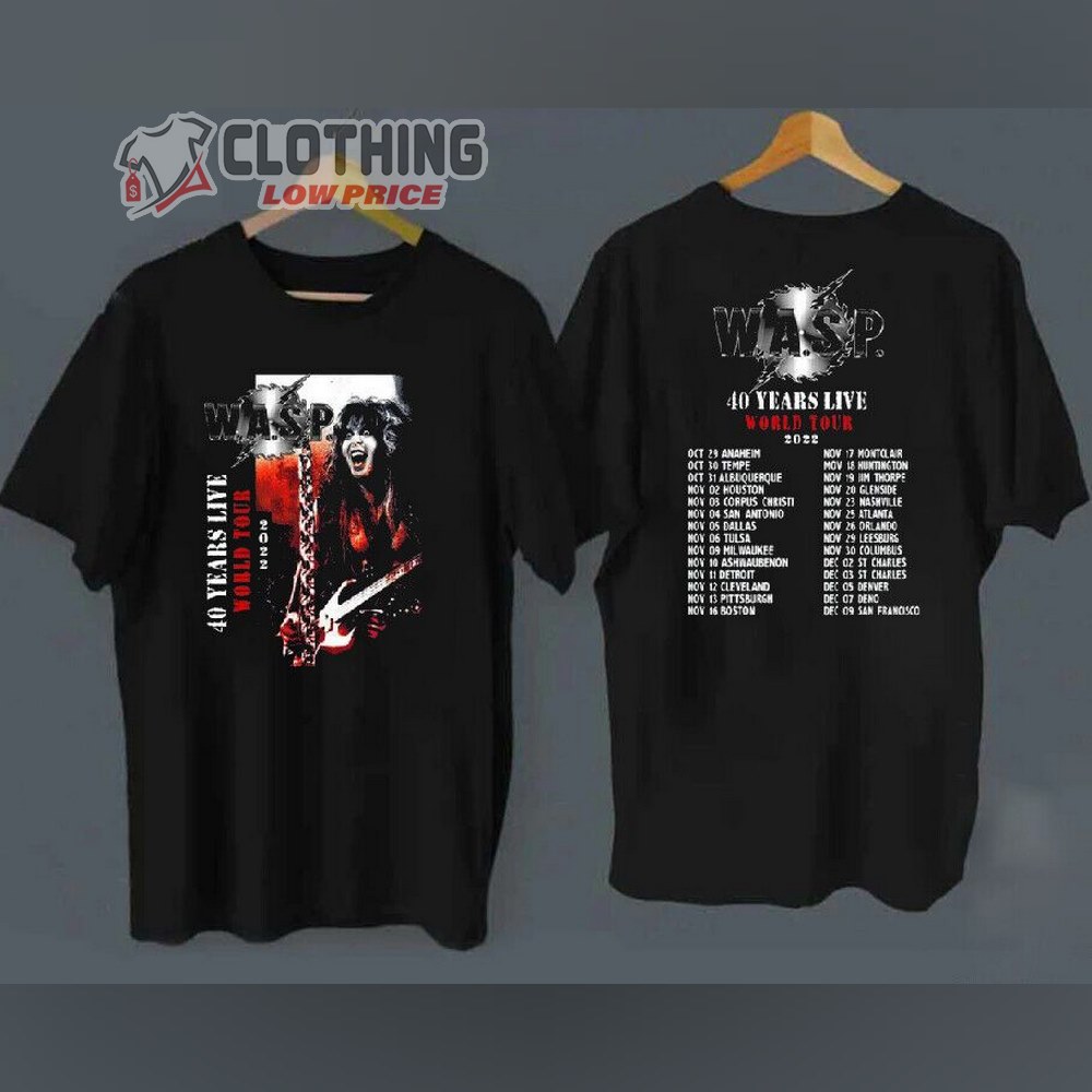 W.A.S.P. Band 40 Years Live World Tour Setlist 2022 Merch, WASP 40th Anniversary Concert T-Shirt