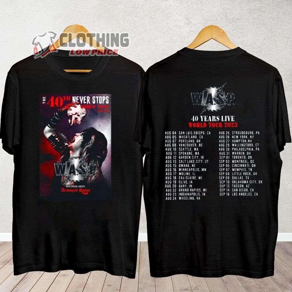 WASP Band Tour Singer Tour 2023 Merch, WASP 40 Years Live World Tour 2023 Shirt, WASP Heavy Metal Band Tour Concert With Special Guests T-Shirt