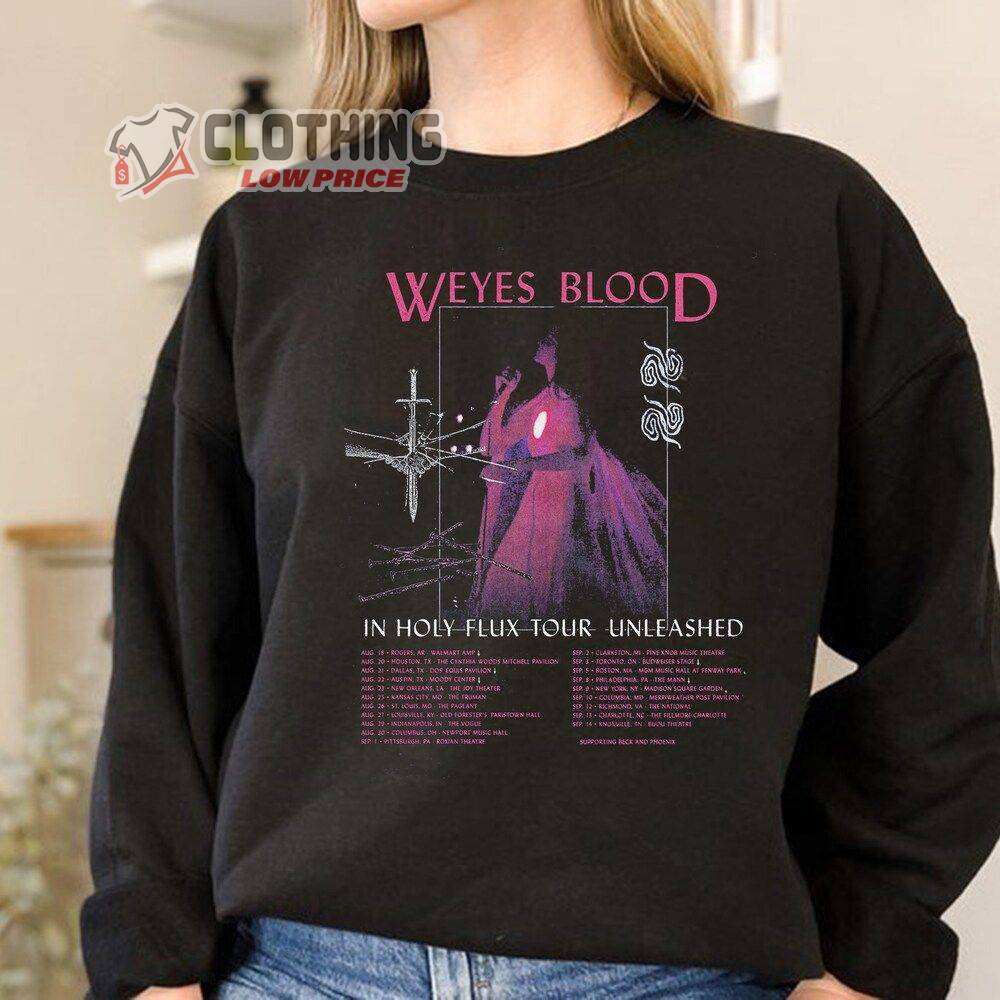 Weyes Blood In Holy Flux Tour Unleashed 2023 Merch, Weyes Blood Tour 2023 UK Setlist Shirt, In Holy Flux Tour Unleashed Tour T-Shirt