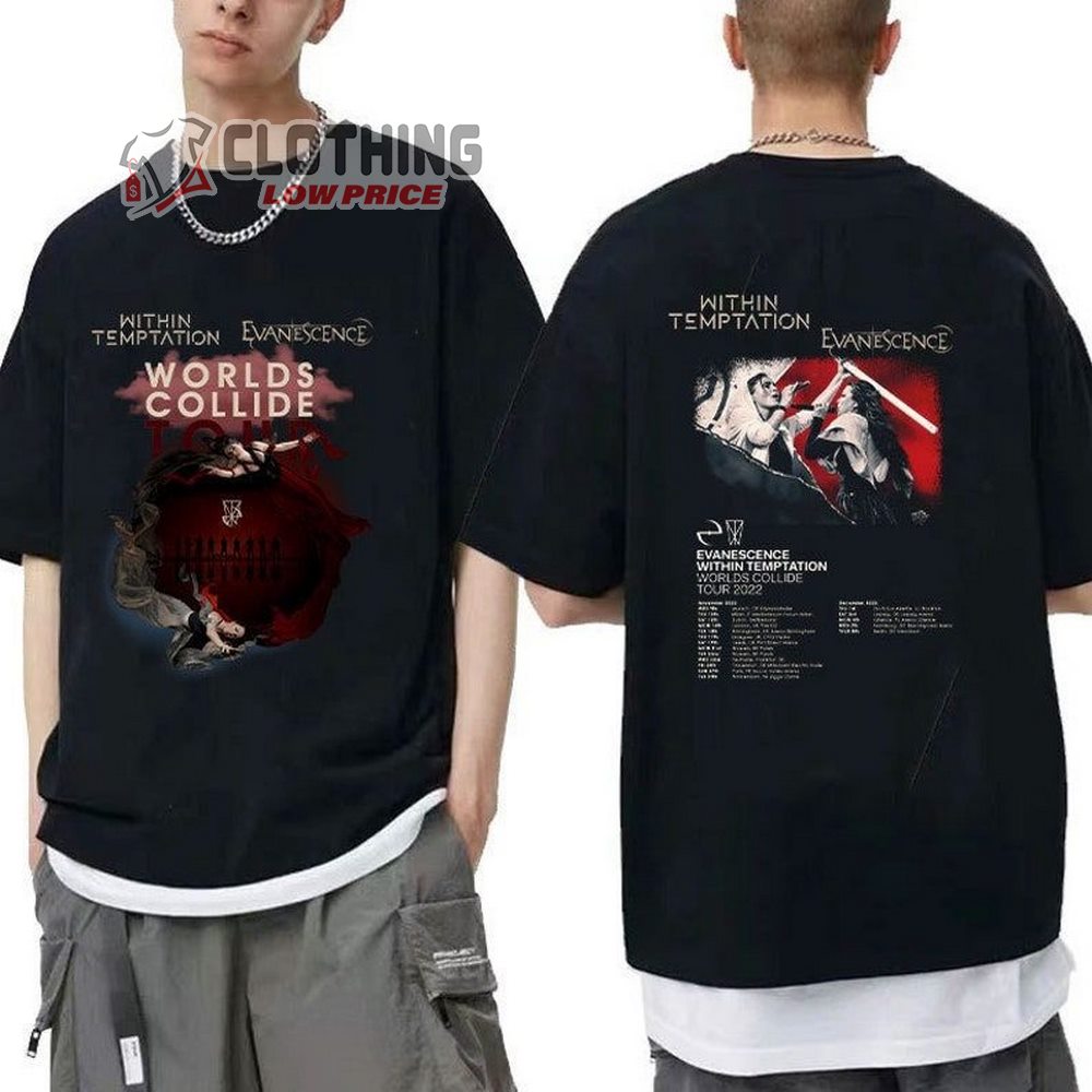 Within Temptation Evanescence Shirt, Tour 2022-2023 Uk England Worlds Collide Sweatshirt, Worlds Collide Tour Shirt, Within Temptation Shirt