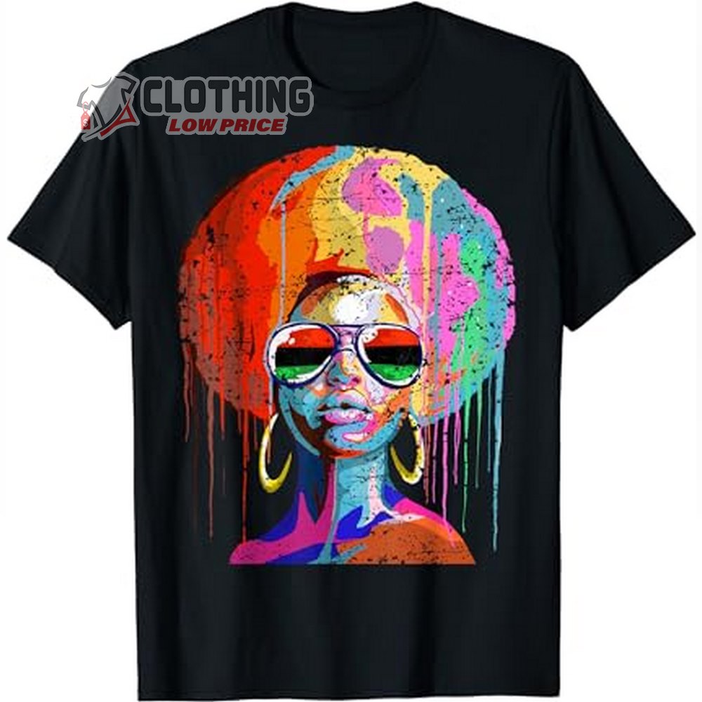 Womens Black Queen Afro Melanin Dripping Juneteenth Shirt, Black Queen T-Shirt, Black Trending Tee, African Gift