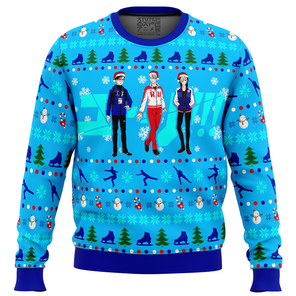 Yuri on Ice The Top 3 Ice Skaters Ugly Christmas Sweater - Chow Down Movie Store