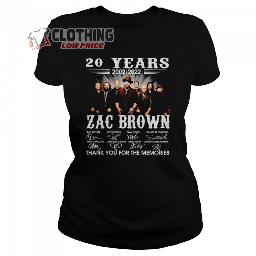 Zac Brown Band Tour Shirt, Zac Brown 20 Years 2002-2022 Signatures Thank You For The Memories Shirt, Guitar Player Zac Brown Band Shirt