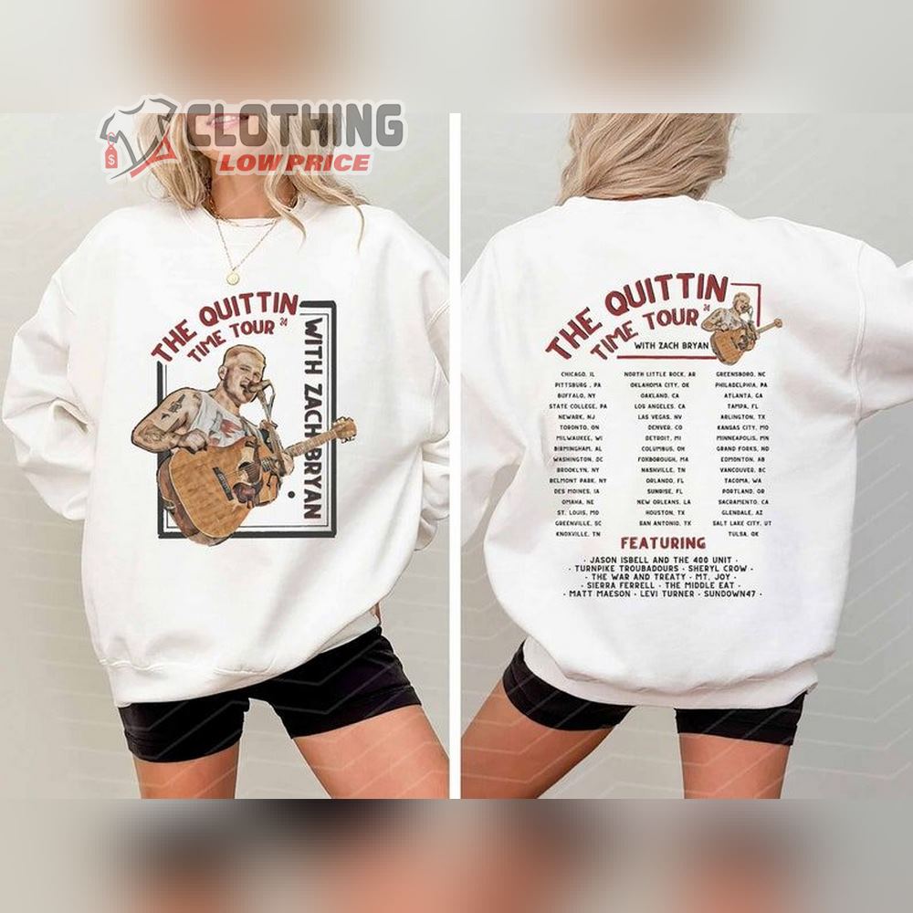 Zach Bryan The Quittin Time Tour 2024 Setlist Presale Code Merch, Zach Bryan United States Tour Setlist 2024 Doubled Sides Unisex Tee Sweatshirt