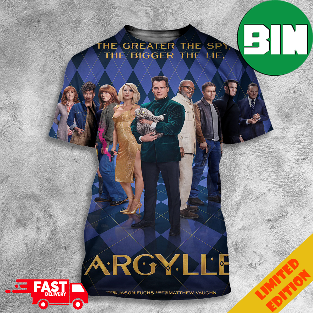 New Poster For Matthew Vaughn's Argylle Henry Cavill John Cena Samuel L Jackson Dua Lipa 3D T-Shirt