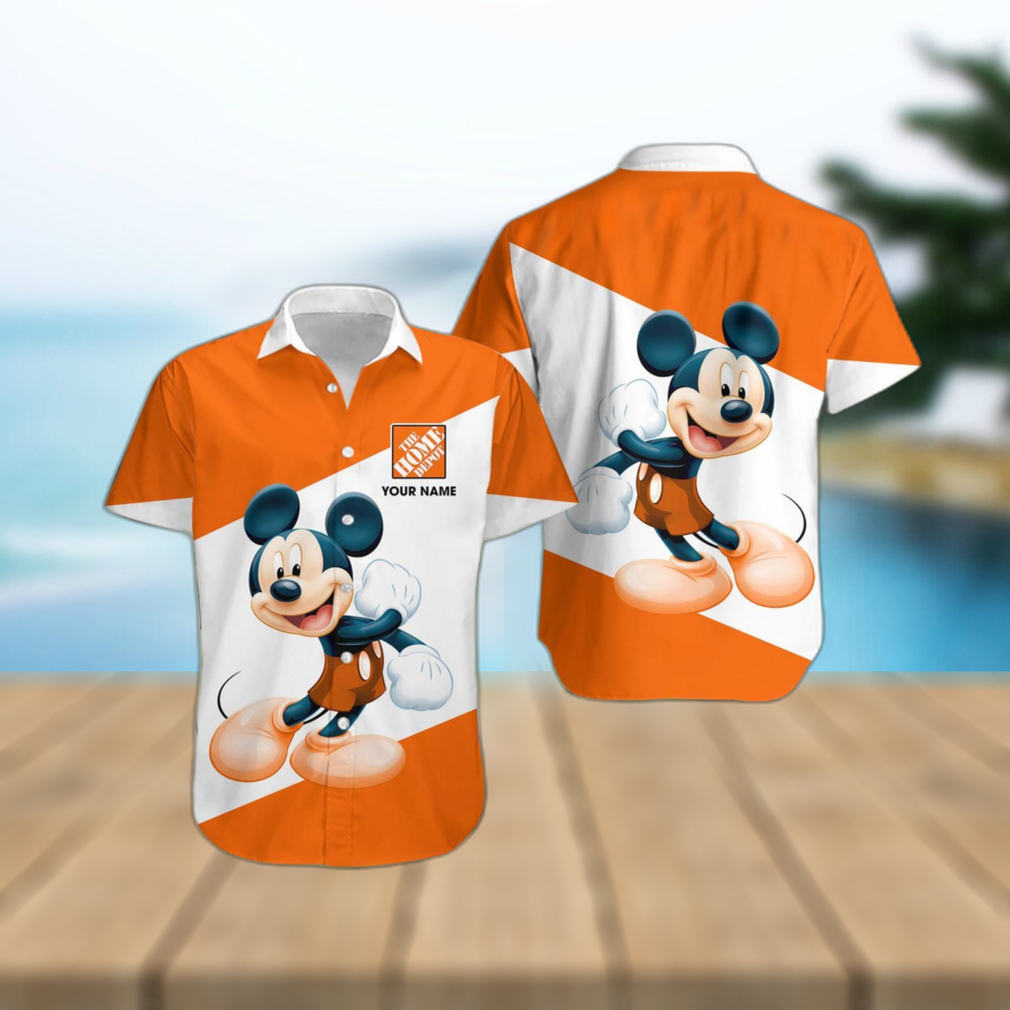 3D All Over Printed Home Depot Cute Mickey Short Sleeve Summer Gift Hawaiian Shirt Custom Name - Limotees