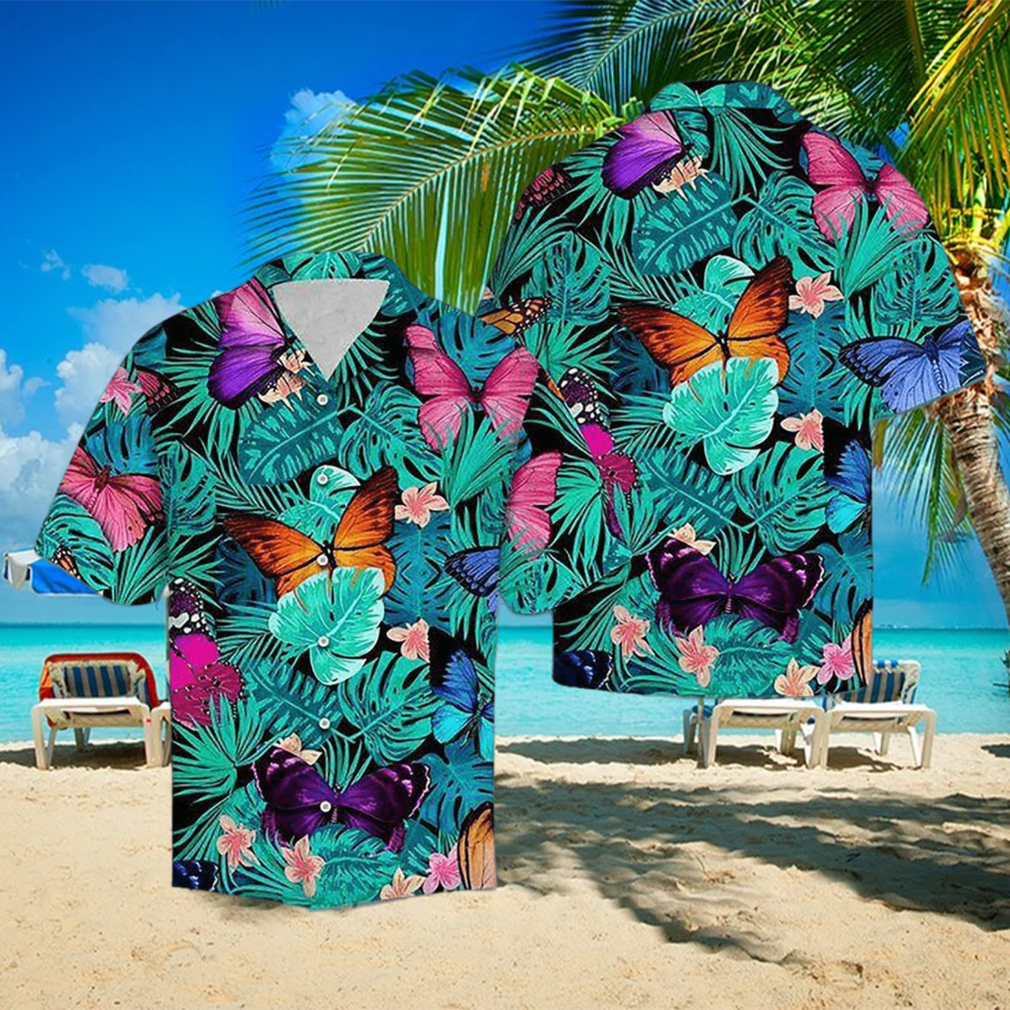 3D Beautiful Butterfly Blue Leaf Aloha Summer Beach Hawaiian Shirt - Limotees