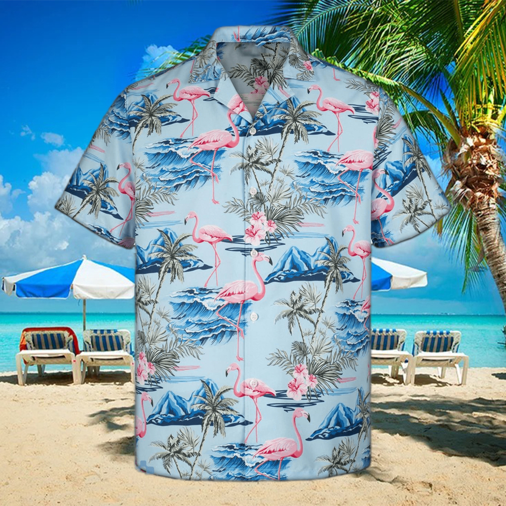 3D Blue Flamingo Island Sleeve Summer Beach Hawaiian Shirt - Limotees