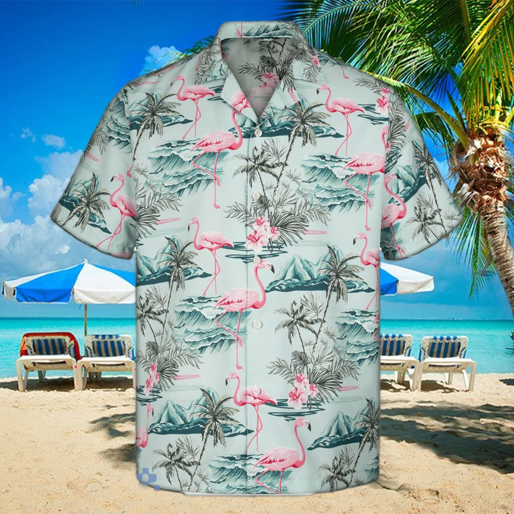 3D Mint Flamingo Island Short Sleeve Summer Beach Hawaiian - Limotees