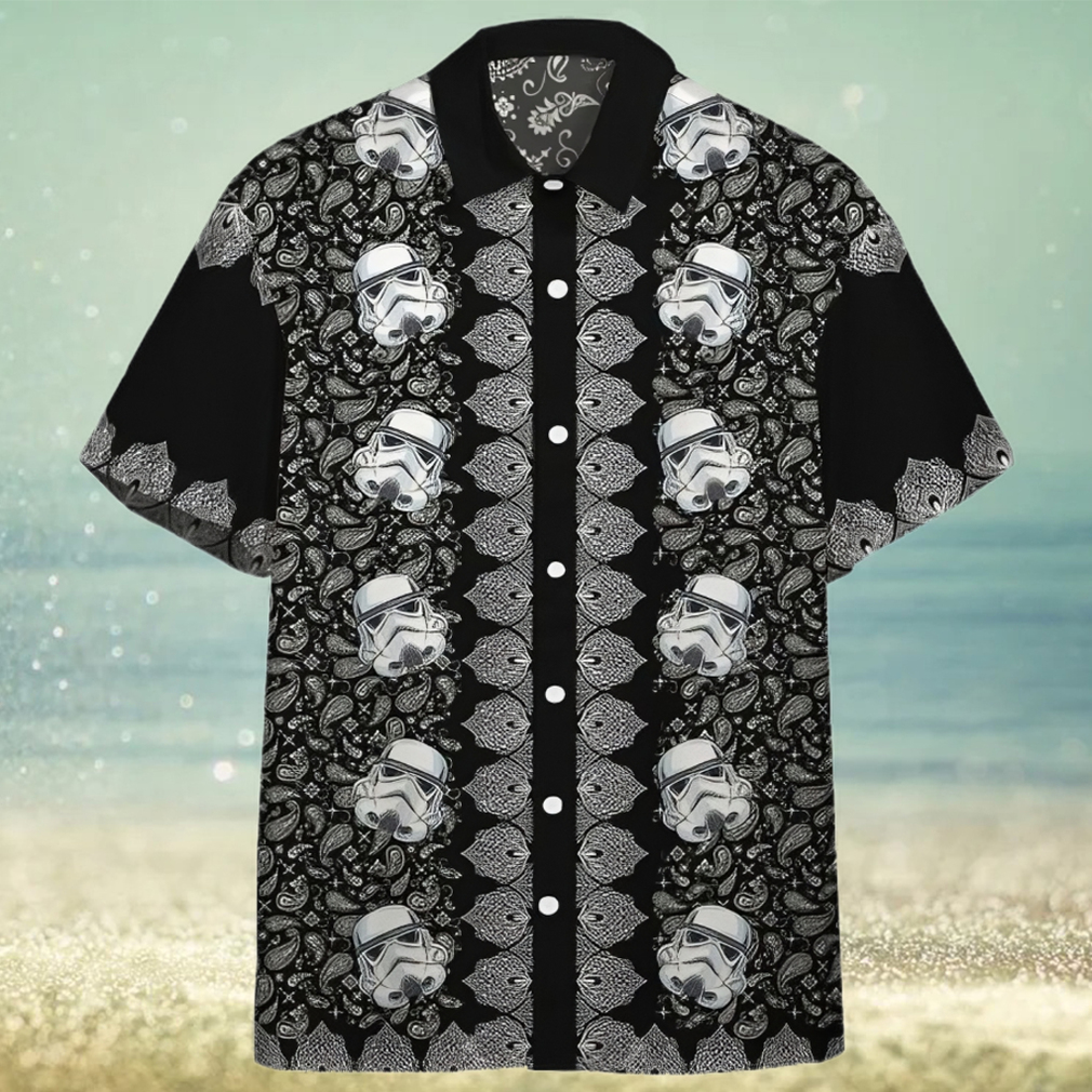 3D Star Wars Bandana Pattern White Pattern Black Background Hawaiian Shirt - Limotees