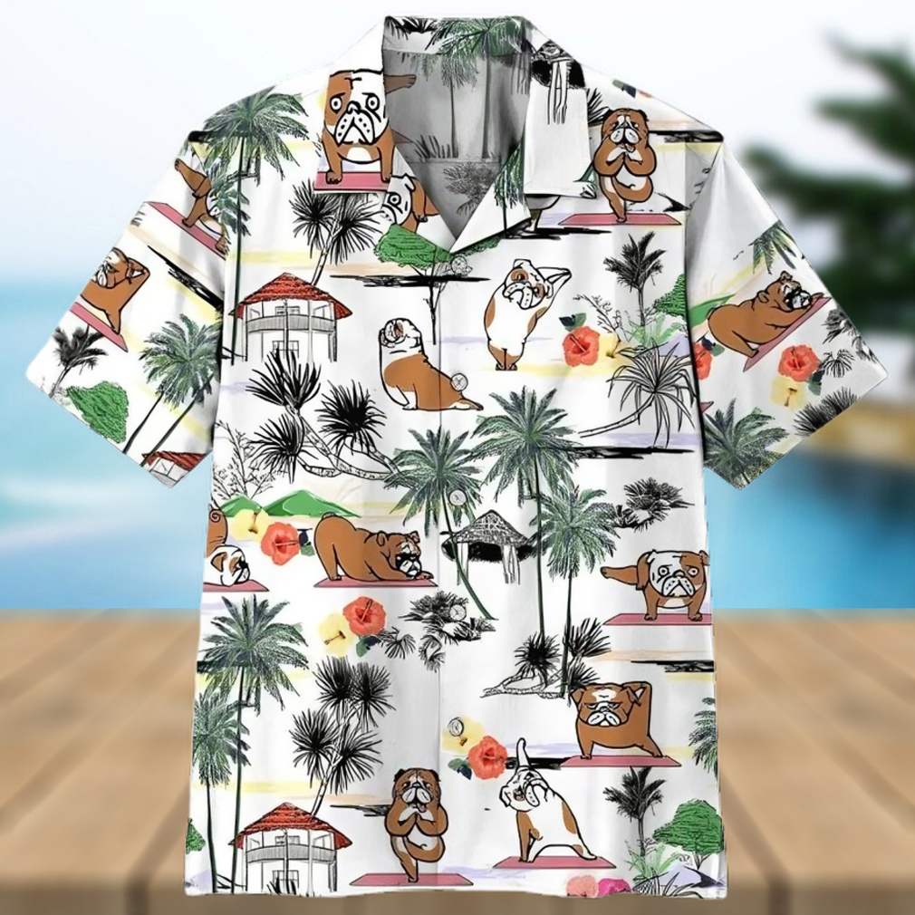 3d Bulldog Yoga Hawaiian Button Up Shirt Mens Womens - Limotees